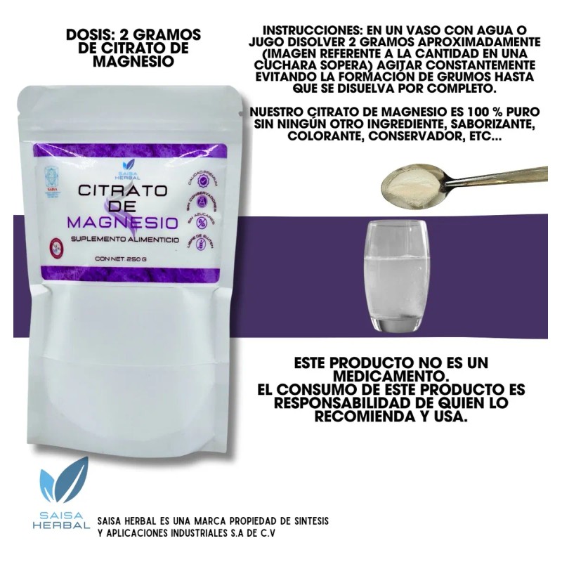 Citrato De Magnesio 250 G. Y Citrato De Potasio 250