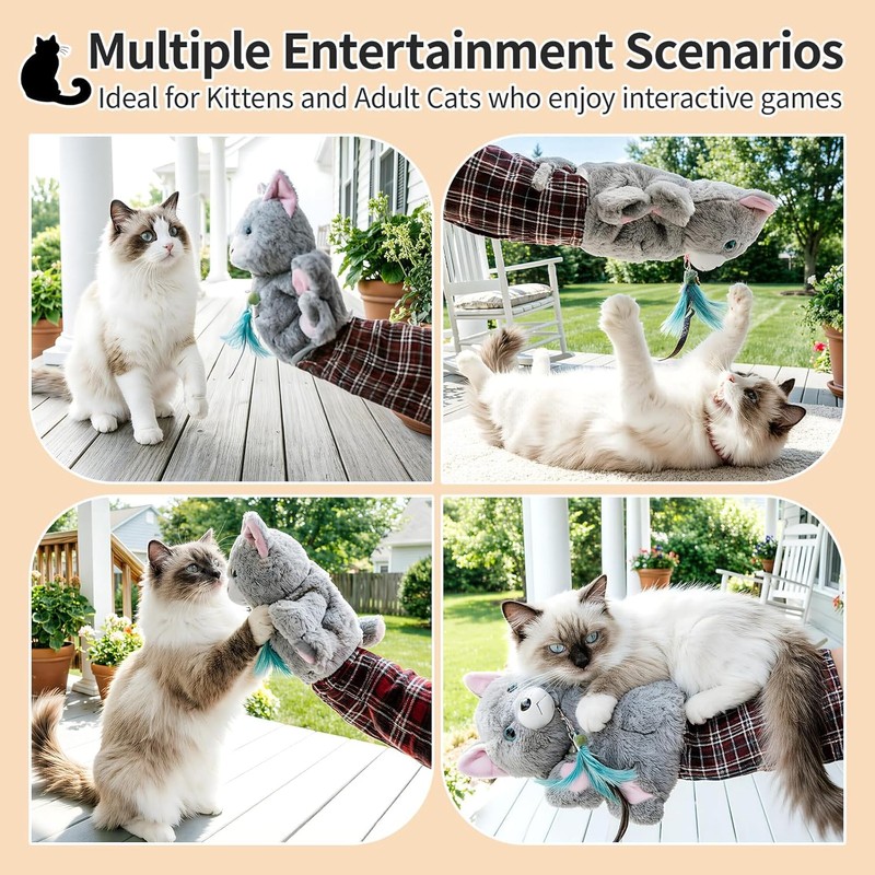 Cat Wrestling Glove, Interactive Hand Mitt Toy with Interchangeable Feather
