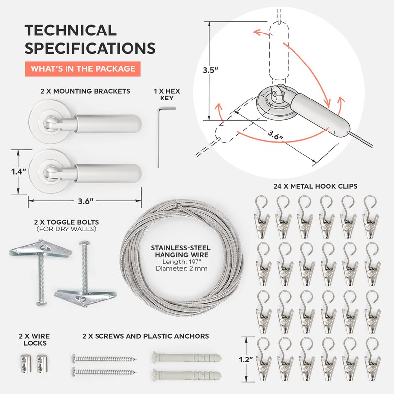 Wire Curtain Hanging System - 16ft Stainless Steel Room Divider