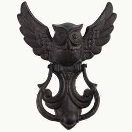 Bolifish Antique Gothic Heavy Duty Owl Front Door Knocker, Rustic Black Cast Iron Door Handle Decoration Garden Wooden House and Farmhouse (1 Pack)