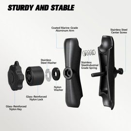 VINmounts Upgrade Anti-Theft 5.9" Aluminum Double Socket Arm for 1.5 Inch Ball Mount, C Size 38mm Ball Components, Heavy Duty Arm Compatible with Arm Mounts System for Marine, Phone Mount(Anti-Theft)