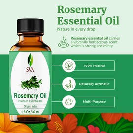 SVA Rosemary Essential Oil – 1 Fl Oz – 100% Natural Rosemary Oil for Hair, Face, Skin Care, Diffuser, Aromatherapy, Scalp, Body Massage, Soap and Candle Making – with Dropper