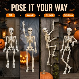 2 Pcs Posable Halloween Skeleton for Spooky Decorating – 15.7-Inch Plastic Skeleton Prop for Home, Porch, Yard & Party Décor
