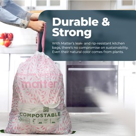 Matter Compostable Variety Pack 3 Gallon and 13 Gallon Kitchen Trash Bags with Drawstring, Unscented, Durable, Leak-Resistant, Eco-Friendly, 70 Count