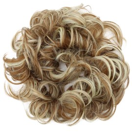 PRETTYSHOP XXXL Hairpiece Hair Wrap Scrunchie Scrunchy Updos, VOLUMINOUS, Curly Messy Bun, light brown blonde mix #6H613 HW34