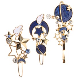 FRCOLOR 3pcs Moon Star Hair Clip Gold Moon Star Rhinestone Hair Clip Stars and Moon Hair Pins Vintage Geometric Hair Accessories for Rhinestone Barrettes for Women