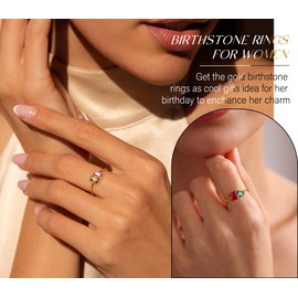 Birthstone Rings for Women Birthday Gifts for Women Friendship Gold Plated Ring Teen Girl Christmas Gifts 2024 Stocking Stuffers Adjustable Wedding Anniversary Christmas Jewelry