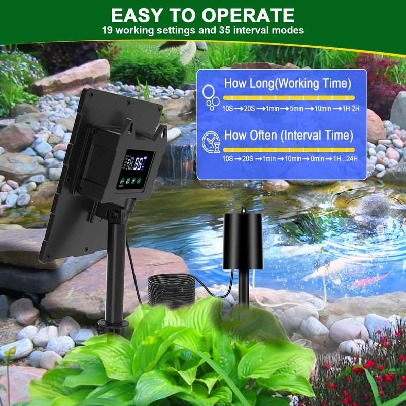 Upgraded Digital Display Solar Pond Aerator, 3 Working Modes(Low/Med/High) Solar