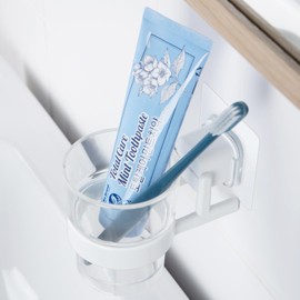 DeHUB Toothbrush Holder for Bathroom, Shower, Sink, Countertop, Easy Installation, No Drilling, No Glue, Wall Mounted, Home Decor Essentials, White