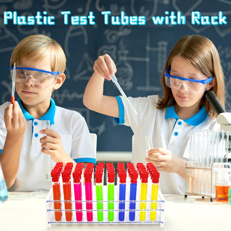 Lawei 100Pcs Plastic Test Tubes with Rack, 16 x 100mm