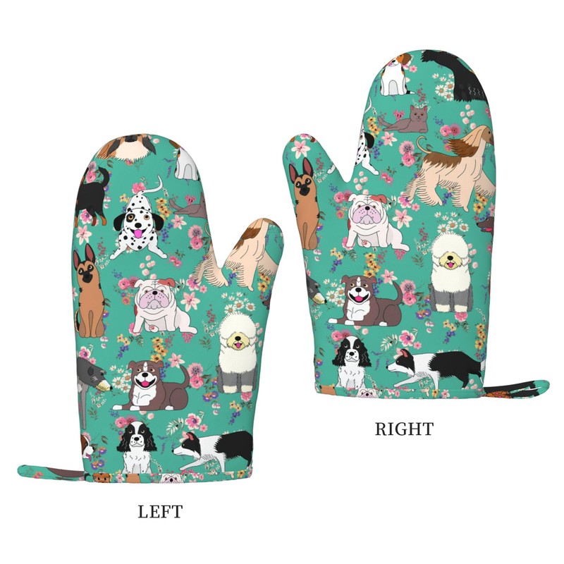 Dog Silicone Oven Mitts and Pot Holders Set Kitchen Gloves