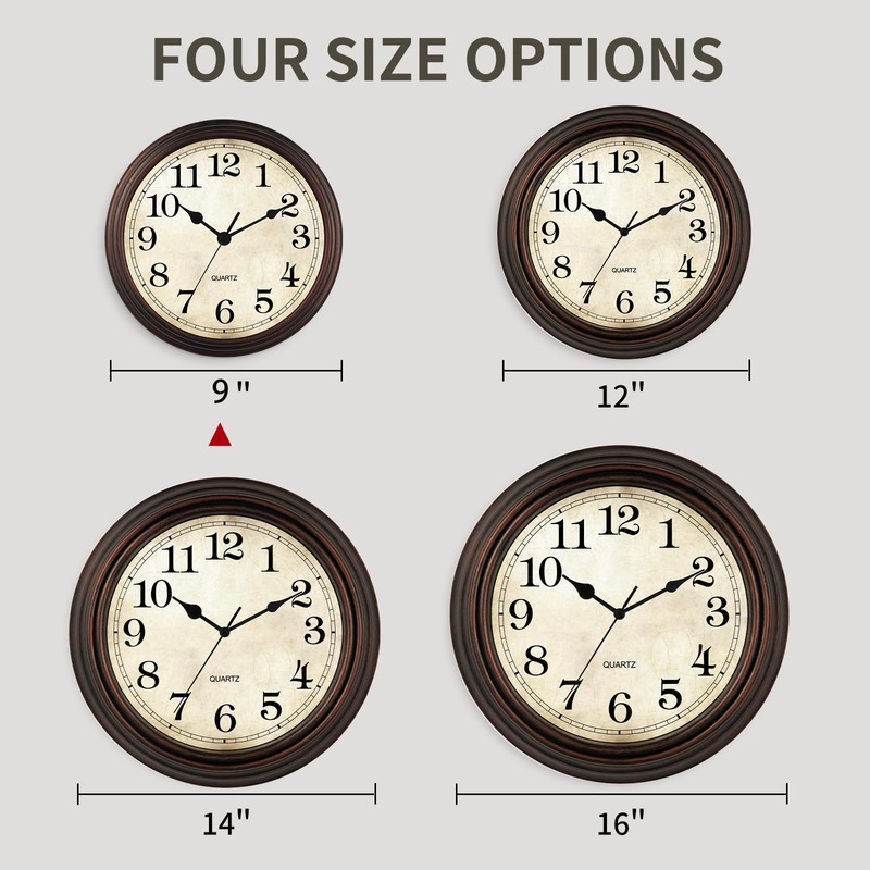 HYLANDA Wall Clock, 9 Inch Silent Non Ticking Classic Battery