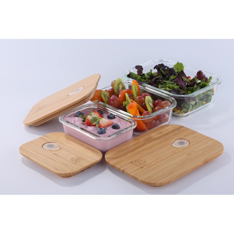 Umami Glass & Bamboo Meal Prep Container Set, 68 oz,