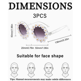 TPZORJX Pack of 3 daisy sunglasses, flower sunglasses, classic daisy round sunglasses, flower glasses, party glasses, hippie sunglasses, sunglasses women, sunglasses, children, hippie glasses