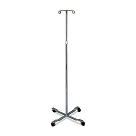 Medline 4 Leg IV Poles Stand, 2 Hook, 4 Caster, Chrome, 47 to 85" Adjustable Height