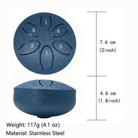 ANINIUCN Mini Steel Tongue Drum Kit – 3-Inch 6-Note Handpan for Sound Healing, Meditation, and Yoga – Ideal for Beginners and Relaxation (Navy)