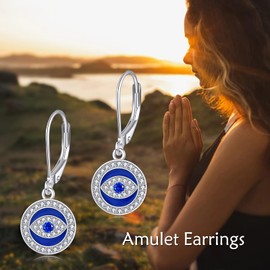 VONALA Evil Eye Earrings for Women Evil Eyes Earrings Dangle Sterling Silver Leverback Earrings Evil Eye Jewelry Gifts Birthday