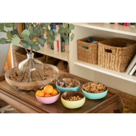 Decorasian Bowls made of real coconut, coconut bowl, polished inside, decorative lacquered exterior, set of 4, yellow, blue, pink, mint