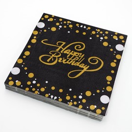 Happy Birthday Napkins, 40 Pack Black and Gold Birthday Party Napkins Disposable Serviettes for Party Decoration 33x33 cm