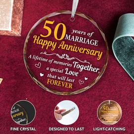 Happy 50th Wedding Decorations - 50th Wedding Anniversary Ornaments, 50th Anniversary Ornaments - Christmas Ornament Gift Anniversary for Couple Parents Husband Wife - Glass Ornament