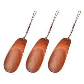 Tiardey 3 Pieces Short Wooden Shoehorn Set, Mini Shoe Lifter with Rope Hanging Shoe Aids Set to Put on Shoes for Men Women Seniors