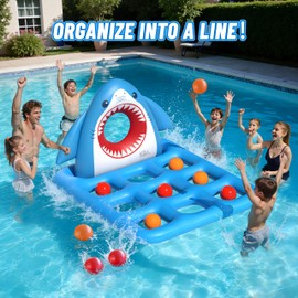 JOSEN Inflatable Pool Toys Games, Fun 2-in-1 Shark Pool Water Games Floating, Giant Tic Tac Toe Game with 10 Balls & Football - Family Pool Party Beach Game Toys for Kids Ages 6+ Adults Teens