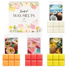 WAXCANPY Wax Melts, Scented Soy Wax Melts, Natural Soy Wax Cubes - 4 Scents: Golden Tropic Pineapple,Passionate Passionfruit,Sunny Coconut Dream,Summer Watermelon Delight(4 x 2.5 oz)