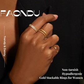 FAONDU Gold Rings for Women Non Tarnish Stackable Rings Dainty 14k Gold Plated Rings Thumb Rings CZ Ring Set Statement Band Ring Promise Engagement Rings for women Size 6 7 8 9 10