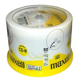 Maxell CD-R 52x White Full Face Inkjet Printable Surface - 50 Discs in Spindle Pack