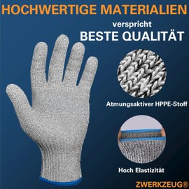 ZWERKZEUG Premium Cut Protection Gloves Kitchen Gloves Cross Fibre PE Fabric - Cut Resistant - Comfortable & Stretchy Material - High Cut Protection E - ANSI CUT A9