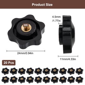 TESSTSY Pack of 20 Star Grip Nuts M6, 25 mm Diameter Outer Wing Nut, Knurled Screw Female Thread Brass, Knurled Nut M6, Knurled Grip Nuts for Machinery, Industry, Furniture