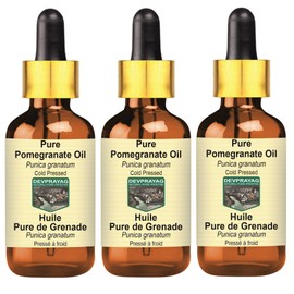 Devprayag Pure Pomegranate Oil (Punica granatum) with Glass Dropper Natural Therapeutic Grade Cold Pressed (Pack of three) 100ml X 3 (10 oz)