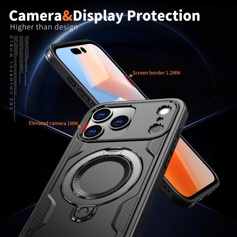 MRRSIWEI Case for Apple 17 Pro Max with Kickstand.Shell Black