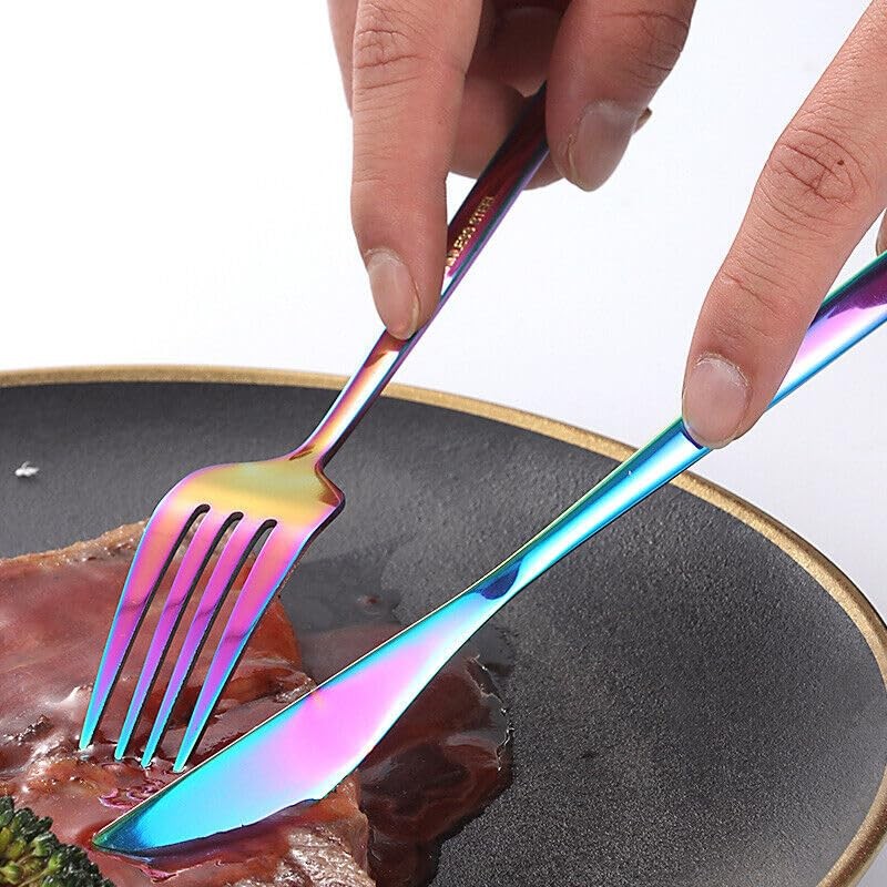 AIMALL 8-Piece Stainless Steel Portable Dinnerware Set with Multi-Coloured Cutlery