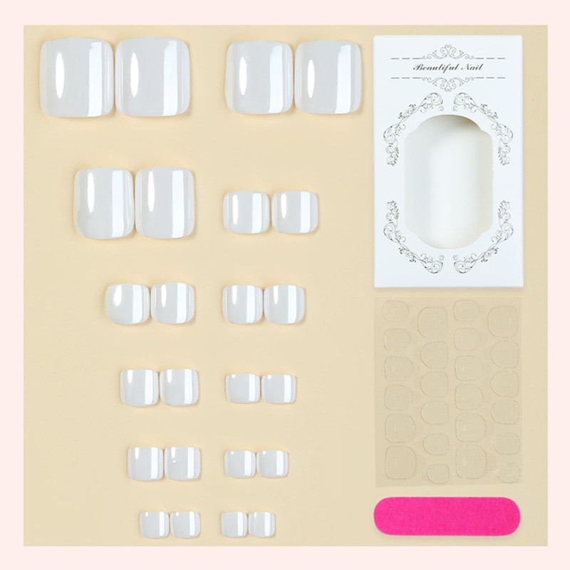 White Chrome Press on Toenails Short Square Fake Toe Nails