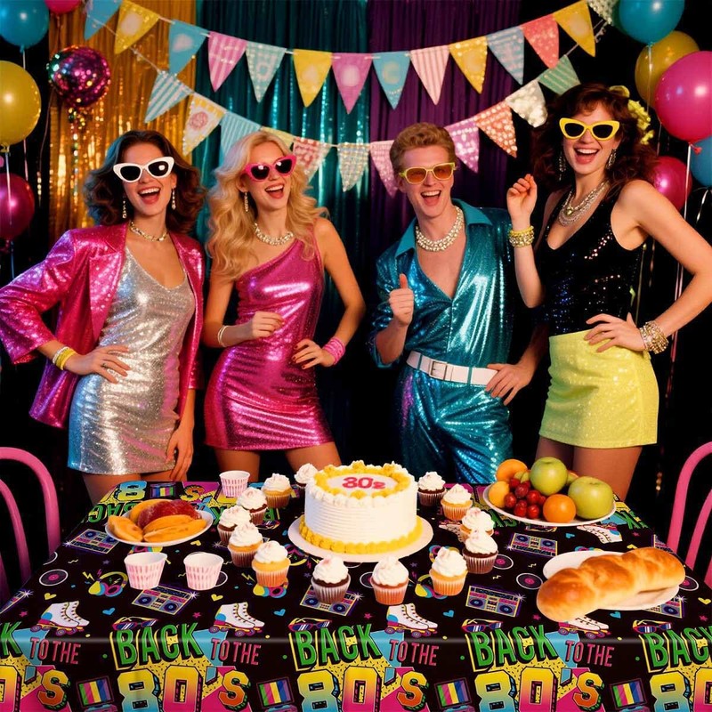 4 Pcs 80s Tablecloths Plastic Back to the 80's Birthday