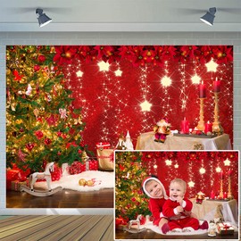 CYLYH 7x5ft Christmas Red Photography Backdrop Christmas Theme Backdrop New Year Decoration Background Family Party Baby Shower Decorations D547