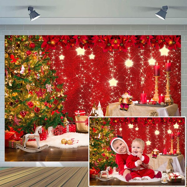 CYLYH 7x5ft Christmas Red Photography Backdrop Christmas Theme Backdrop New