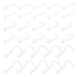 AVYRING 20G Nose Stud, Invisible Clear Nose Retainer with Bioflex Plastic, 30 Pieces Clear Flat Nose Studs Hide Piercing for School Work