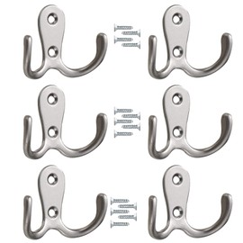 6 PCS Double Door Hooks Vintage Antique Coat Hooks Double Prong Wall Mounted Decorative Clothes Hat Hooks Double Robe Hooks Screw In Door Hooks For Kitchen Bedroom Wall Bathroom Hanging With Screws