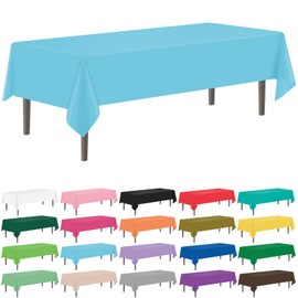 YSYJ 12 Pack Light Blue 54 x 108 Inch Disposable Plastic Tablecloths Rectangular Table Cloth Plastic Table Cover for Parties