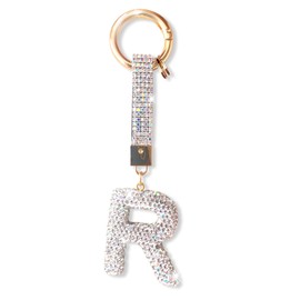 ZVRSUA Keyring Letter with Rhinestones, Key Ring Name, Key Ring Girls Women, Bag Charms, Backpack Pendant, Key Ring Gliter, Gifts for Women Girls, Keychain Silver, Silver-R