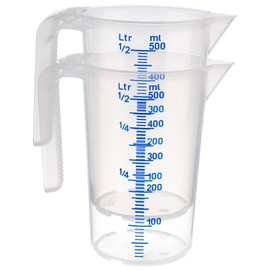 APS Measuring Jug 0.5 Litres, Diameter 9 x Height 14 cm, Plastic Cup with Embossed Scale on the Outside, Open Handle, L/ml Divisions, Dishwasher Safe