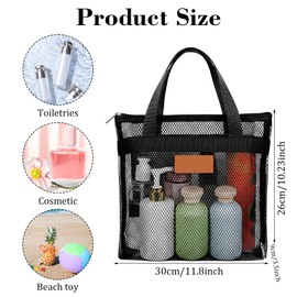 LIQWEI 1 Pc Mesh Shower Caddy Bag, Quick Dry Hanging Shower Caddy Bag With Zipper, Black Portable Toiletry Bags for College Dorm, Gym, Yoga, Swimming Pool, Travel