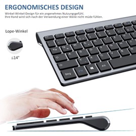 Tastatur Maus Set Kabellos - (Deutsch) USB QWERTZ Funk Tastatur Klein Maus Ultradünne Leise Ergonomisch Tastatur für Computer/PC/Laptop/Smart TV/Windows- Silber Weiß (Schwarz)