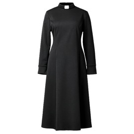 Church Clergy Dress for Women Minister Spring/Autumn Long Sleeve Loose Elegant Dress with Tab Insert Stand Collar Black