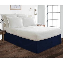 Comfort Beddings Bed Skirt Queen Size Blue 100% Cotton Blend Fabric, Premium Tailored Fit 1pc Bedskirt Queen Size 14" Drop Length Navy Blue Solid