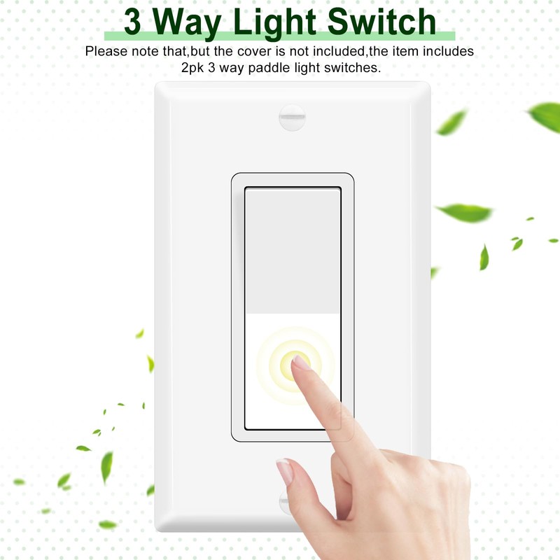 Kcmytoner 3 Way Light Switch, 15A 120-277V Rocker Paddle, Single
