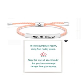 DIOWUS Fck My Trauma Lotus Tube Motivational Bracelet For Women,To My Daughter/Best Friend Healing Bracelets Adjustable Hand Braided Wrap Stainless Steel Gift Jewelry, Large, Stainless Steel, no