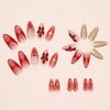 Red Flower Press on Nails Medium Almond Fake Nails with